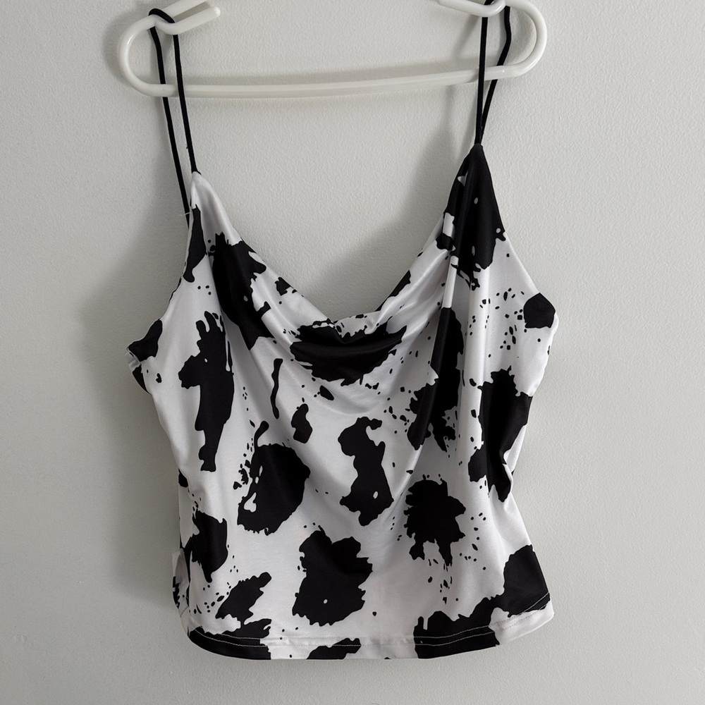 SHEIN Monochrome Cow Print Cowl Neck Camisole